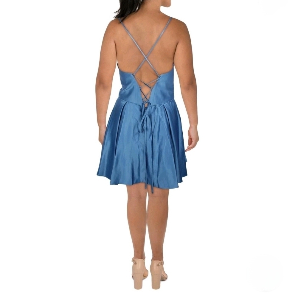 Blondie Nites Satin Lace-up Fit & Flare Dress/ Jr's W/Pockets-*NWT $159!! - Picture 2 of 12